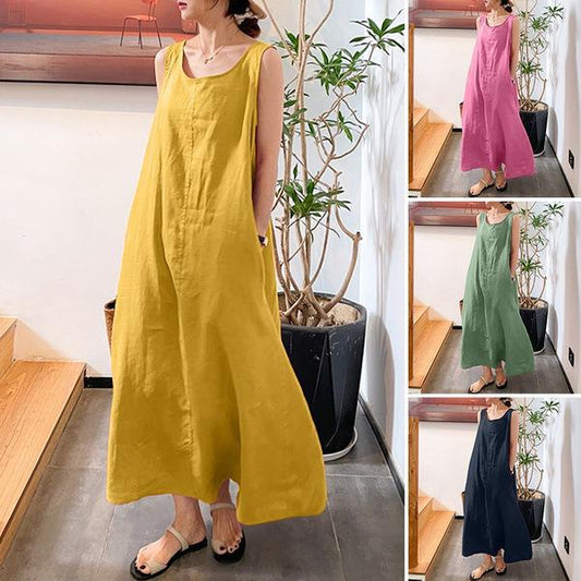 🔥BUY 2 GET 10% OFF💝Women‘s Cotton Linen Round Neck Sleeveless Dress