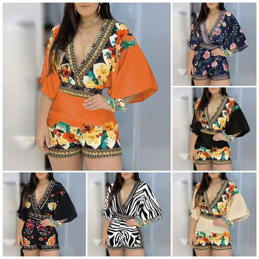 🔥BUY 2 GET 10% OFF💖Floral Print Resort Style Bell Sleeve Jumpsuit