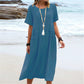 🔥BUY 2 GET 10% OFF💝Women's Round Neck Cotton Linen Midi Dress