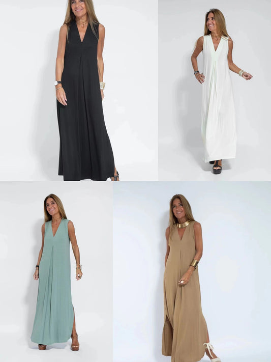 Elegant Solid Color Sleeveless Maxi Dress