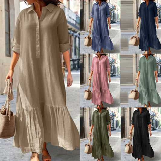 🔥BUY 2 GET 10% OFF👗Women's Vintage Lapel Neck Long Dress