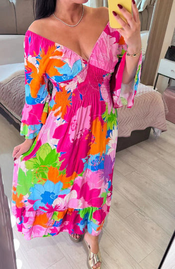 🔥BUY 2 GET 10% OFF💝Floral Print Ruffle Hem Maxi Dress