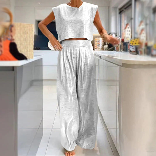 🔥BUY 2 GET 10% OFF💝Women's shiny loose crop top and wide-leg pants