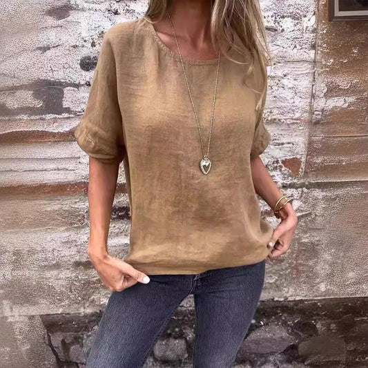 🔥BUY 2 GET 10% OFF💝Women's Solid Color Round Neck Cotton Linen shirt