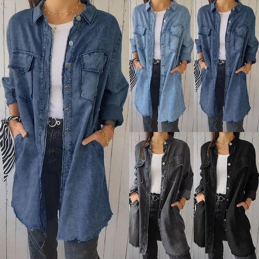 🔥BUY 2 GET 10% OFF🩵Women’s Faux Denim Comfortable Lapel Coat Shirt