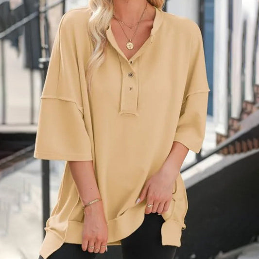 🔥BUY 2 GET 10% OFF💝Solid Color Loose Fit Casual Half-Button Top