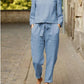 Solid Colour Casual Long-sleeved Cotton Blend Suit