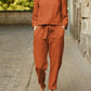 Solid Colour Casual Long-sleeved Cotton Blend Suit